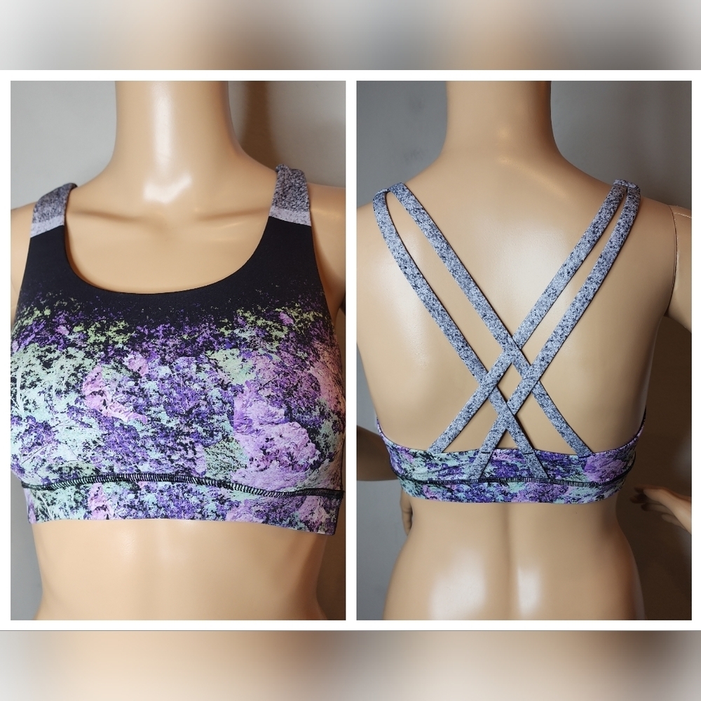 Lululemon Energy Bra (Nulux). Purple green black. Size 6.